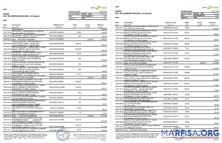 Realistic UAE Mashreq bank statement excel download for verification